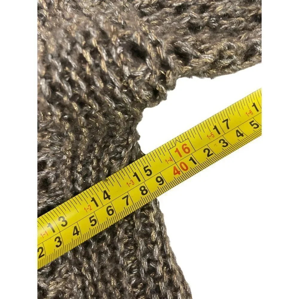 Anthropologie Hand Knit by Dollie Wrap Sweater Small S Gray Metallic Cropped EUC